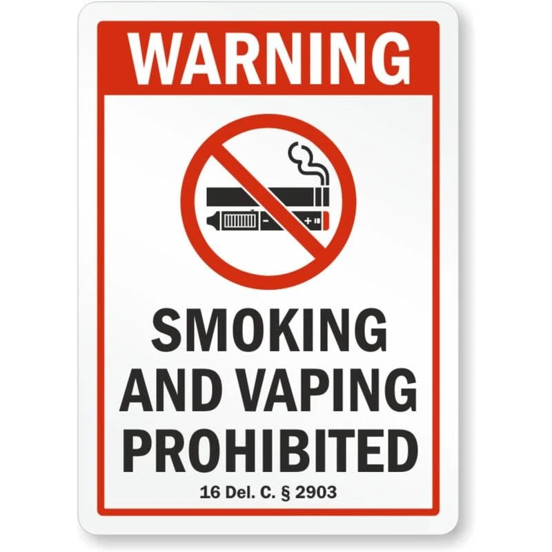No Smoking Safety Warning Delaware Aluminum Sign — product artwork
