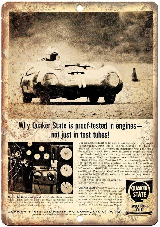 Motor Oil Quaker State Vintage Ad Reproduction Aluminum Sign — product artwork