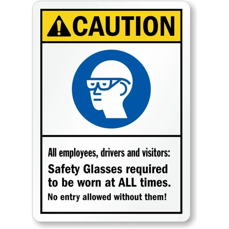 Safety Glasses Required Caution Aluminum Sign — product artwork