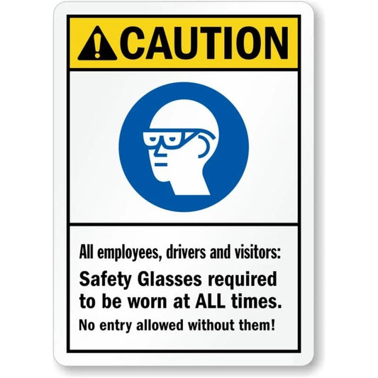 Safety Glasses Required Caution Aluminum Sign — product artwork