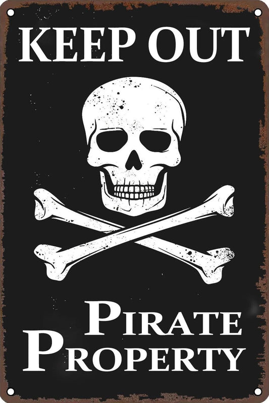 Halloween Funny Skull Pirate Keep Out Aluminum Sign — product artwork