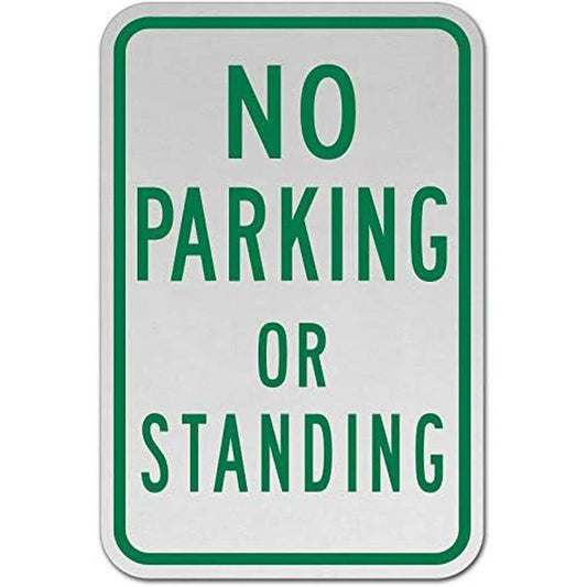 No Parking Green Border Aluminum Sign — product artwork