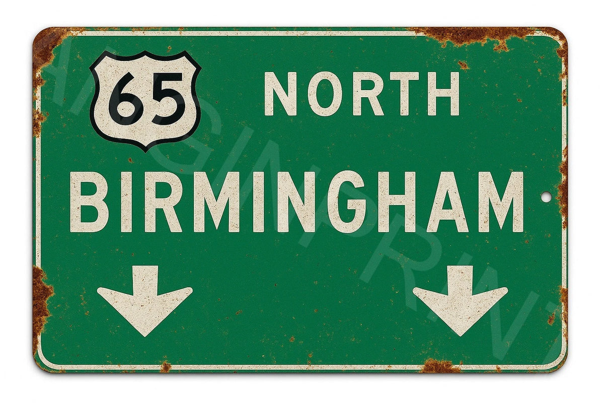 Highway Birmingham North 65 Aluminum Sign — product artwork