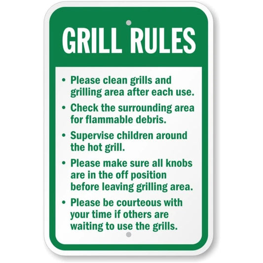 Grill and Grilling Rules Aluminum Sign — product artwork