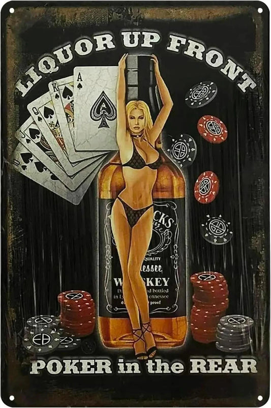 Poker Poster Pinup Girl Liquor Funny Aluminum Sign — product artwork
