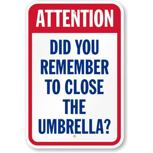 Attention Close Umbrella Pool Safety Aluminum Sign — product artwork