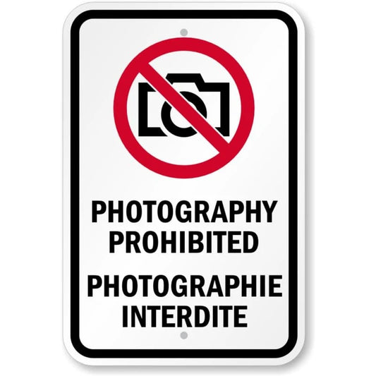 Bilingual Photography Prohibited Aluminum Sign — product artwork