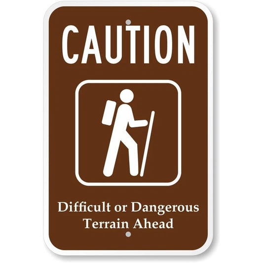 Caution Difficult or Dangerous Terrain Ahead Aluminum Sign — product artwork