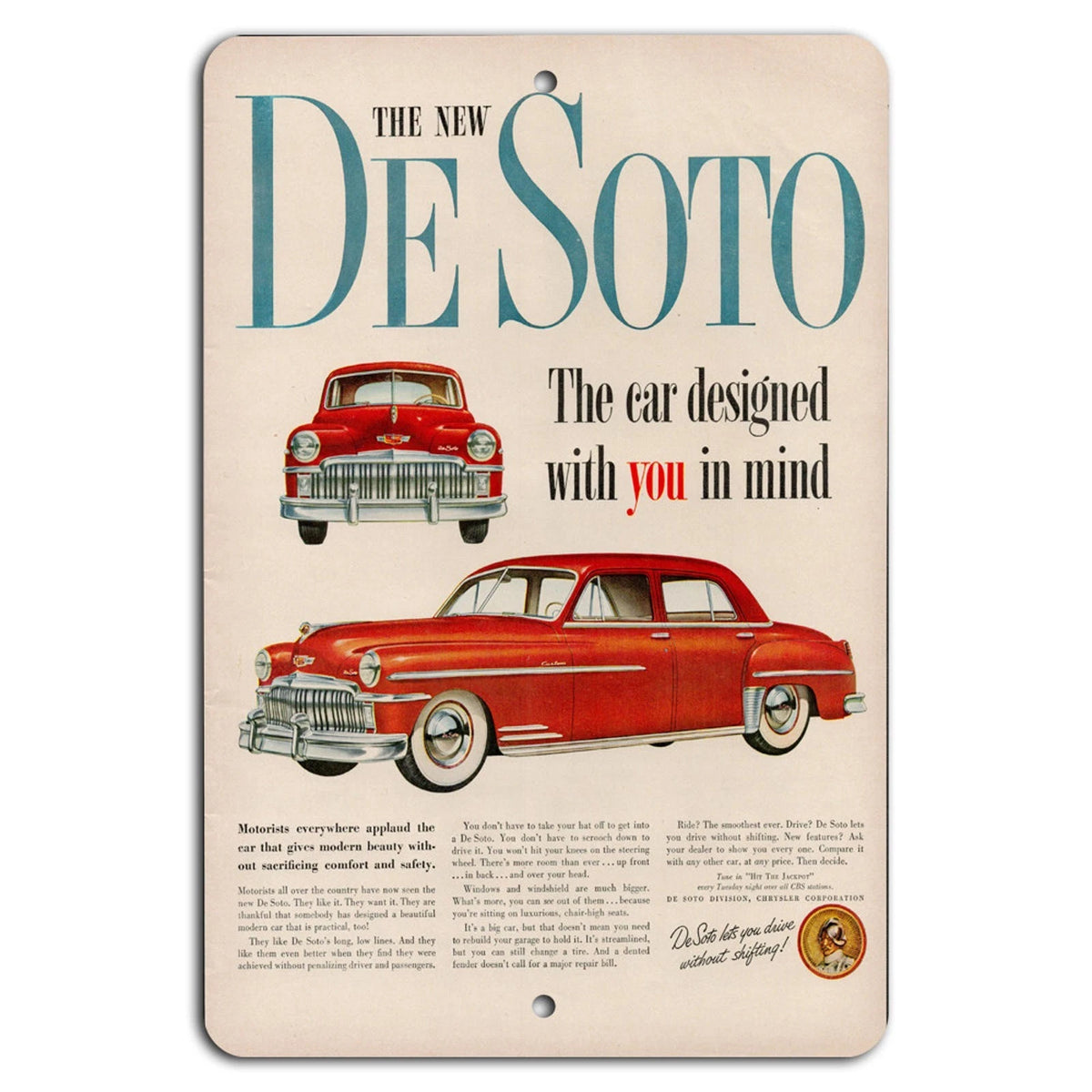 Retro Desoto Vintage Garage Classic Aluminum Sign — product artwork