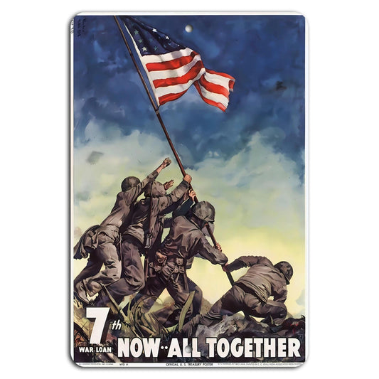 Now All Together 7th War Loan Vintage Patriotic Aluminum Sign — product artwork