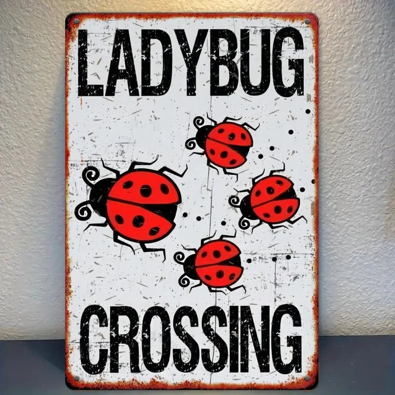 Vintage Ladybug Funny Distressed Red Aluminum Sign — product artwork