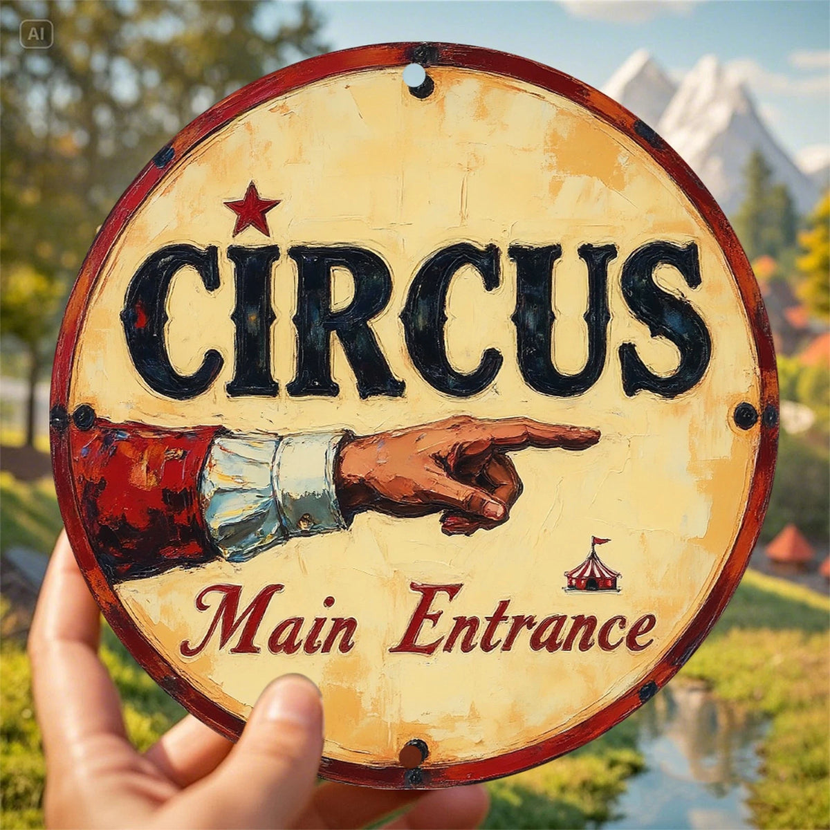 Vintage Circus Clown Tent Funny Round Aluminum Sign — product artwork