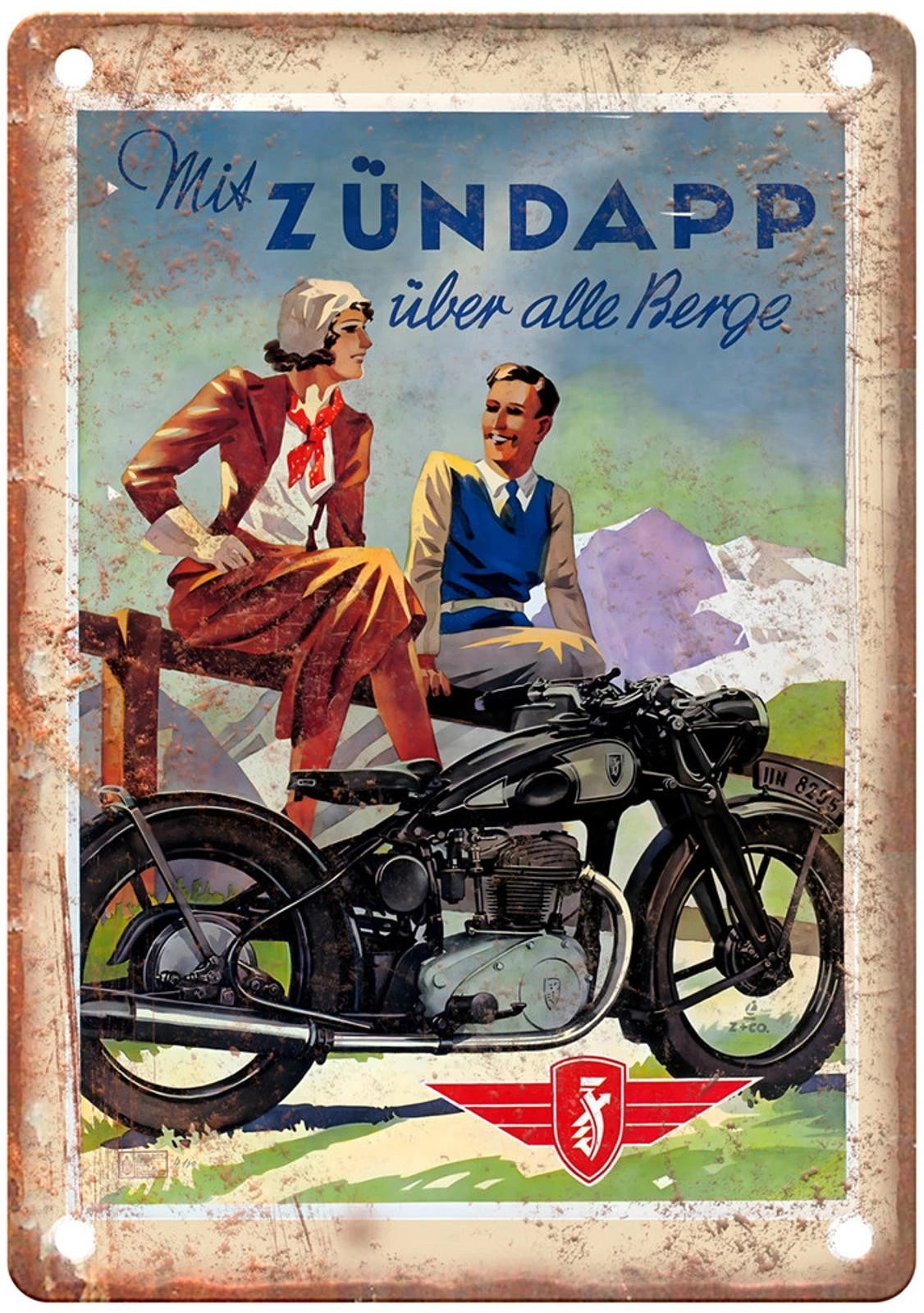 Zündapp Über Alle Berge Motorcycle Poster Aluminum Sign — product artwork