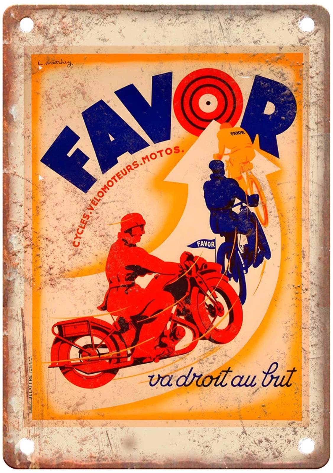 Vintage Motorcycle 1938 Favor Retro Aluminum Sign — product artwork