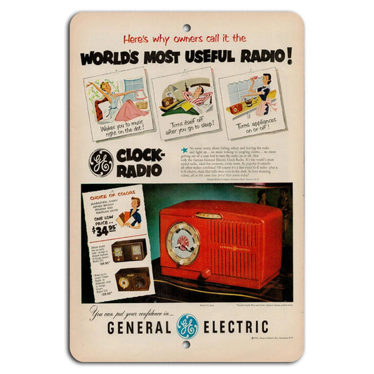 Vintage GE Clock Radio Retro Industrial Aluminum Sign — product artwork