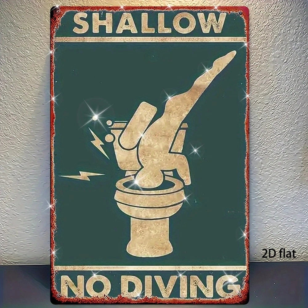Vintage Toilet Funny No Diving Shallow Water Aluminum Sign — product artwork