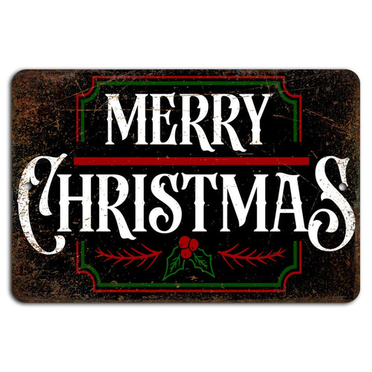 Merry Christmas Holly Black Aluminum Sign — product artwork