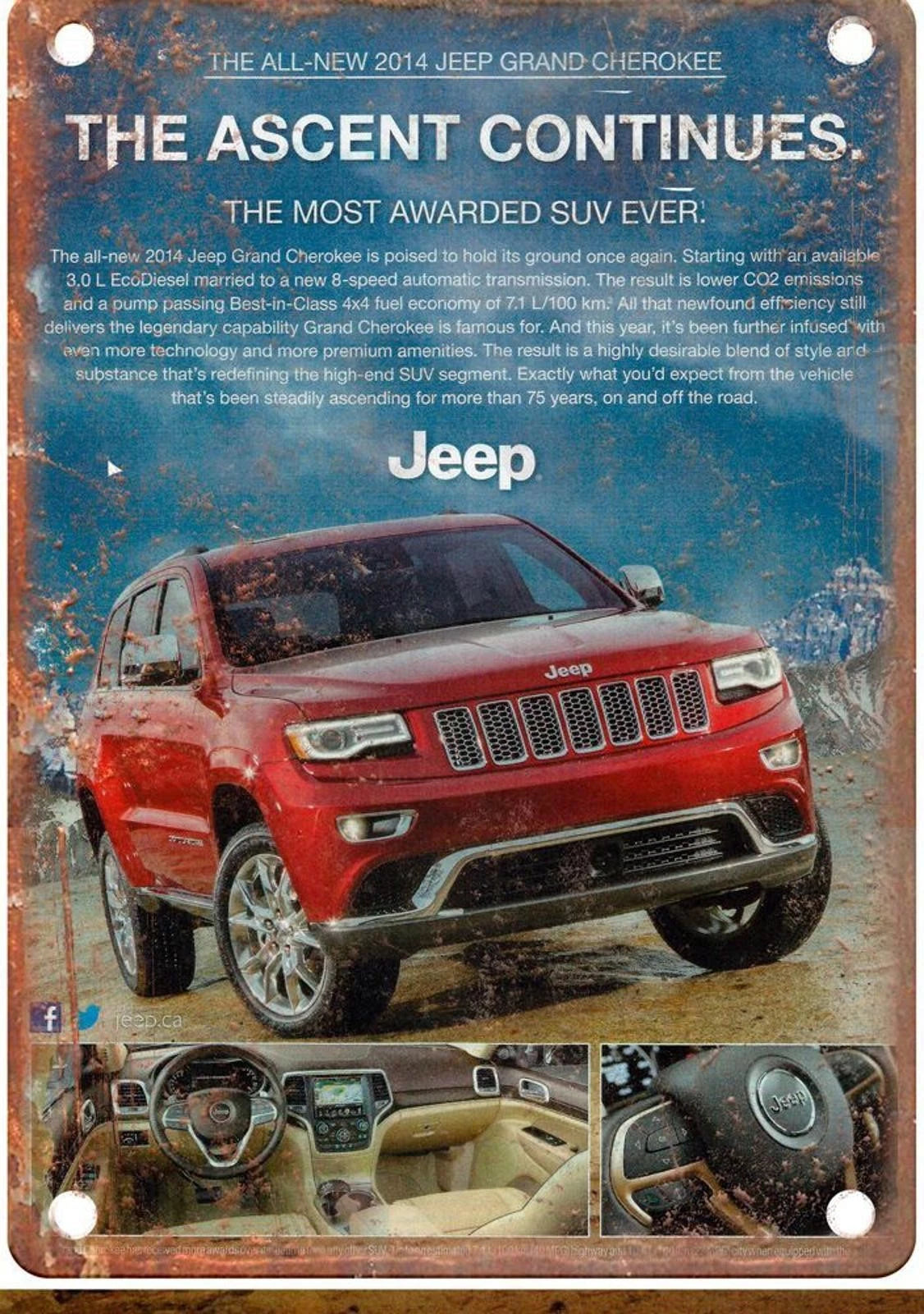 Jeep Grand Cherokee Vintage Reproduction Aluminum Sign — product artwork