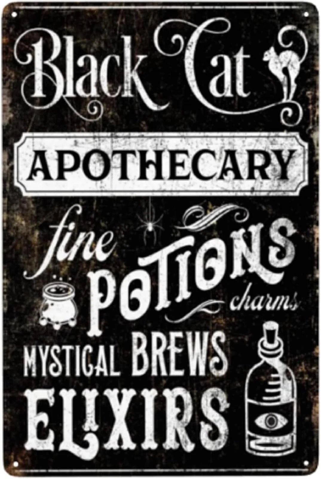 Black Cat Apothecary Fine Potions Elixirs Funny Aluminum Sign — product artwork