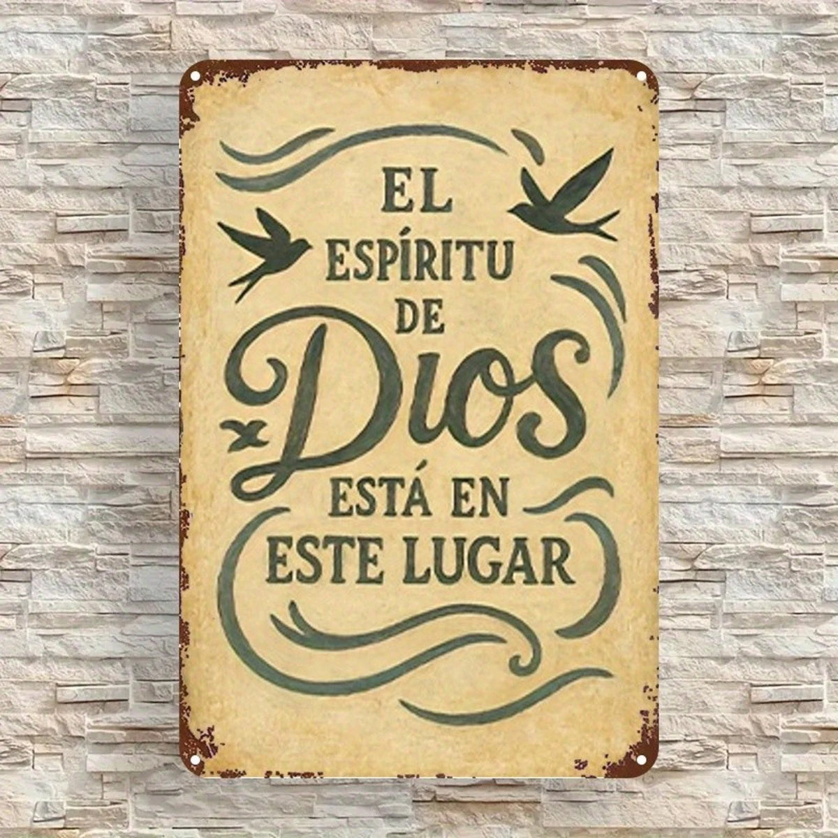 Spanish 'el Espíritu De Dios' Retro Faith-based Home Church Aluminum Sign — product artwork