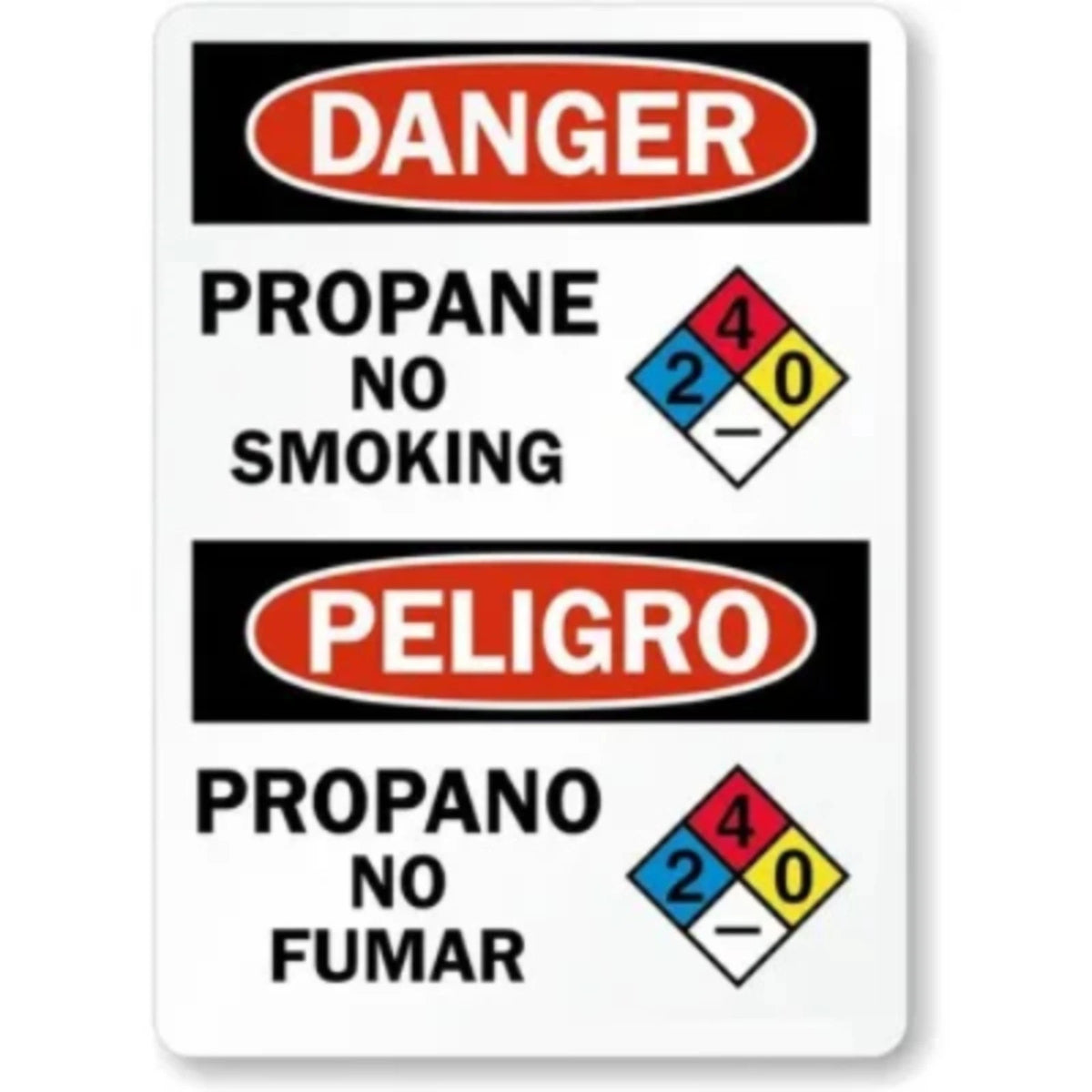 Danger Propane No Smoking NFPA 4 2 0 Bilingual Aluminum Sign — product artwork