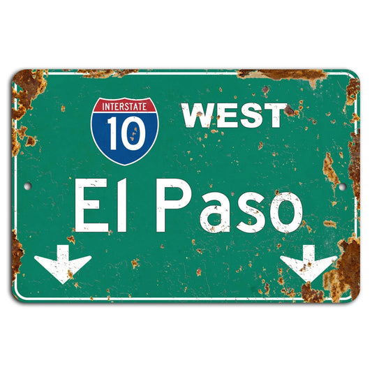 Vintage Highway Rustic El Paso I10 West Aluminum Sign — product artwork
