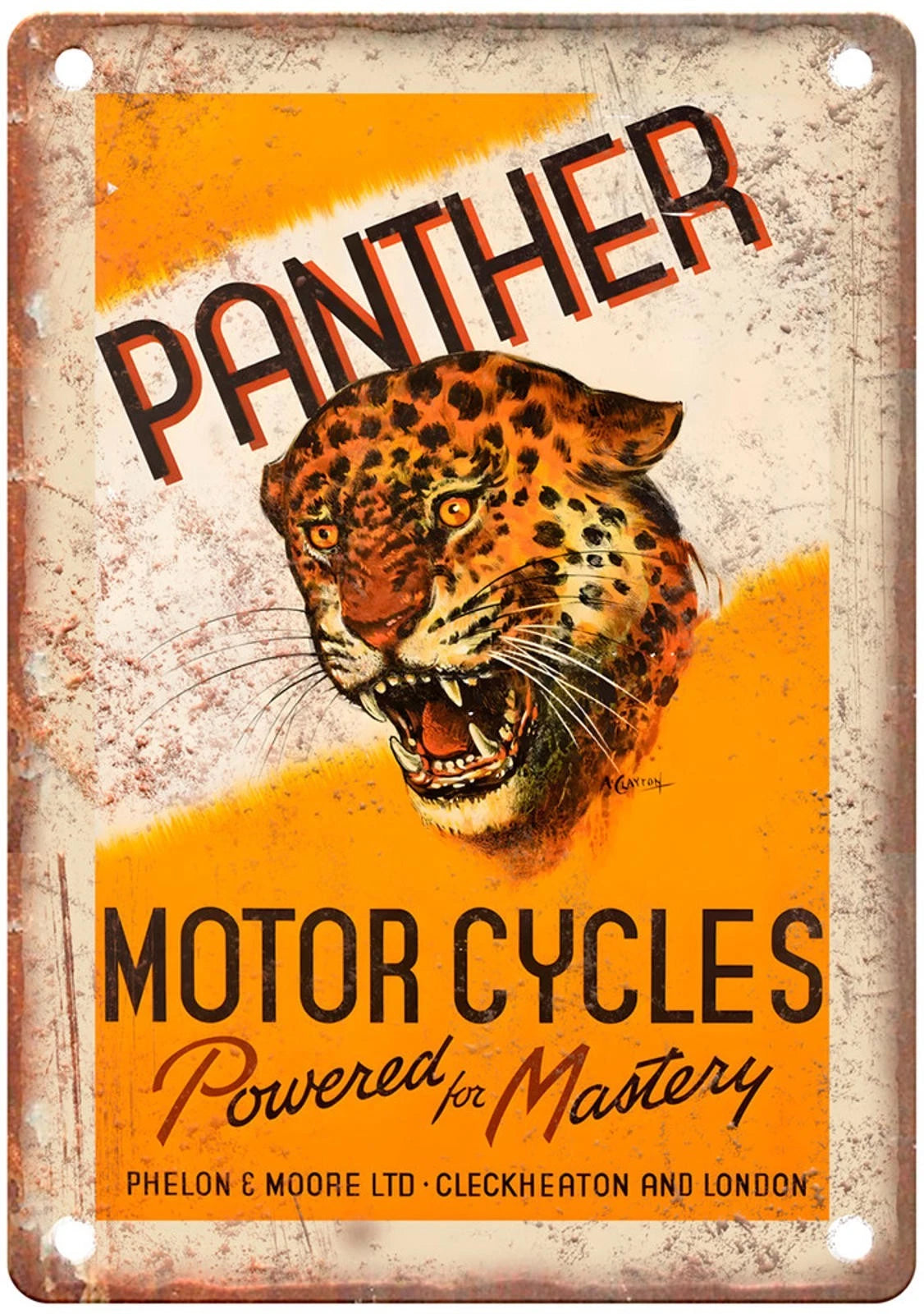 Panther Motor Cycles Powered by Mate Poster Aluminum Sign — product artwork