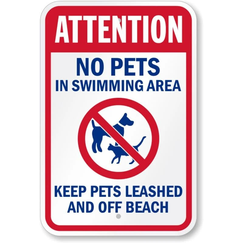 Attention No Pets in Swimming Area Aluminum Sign — product artwork