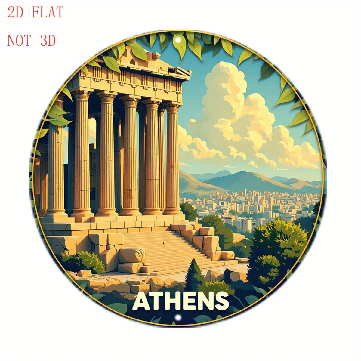 Ancient Temple Funny Round Aluminum Sign — product artwork