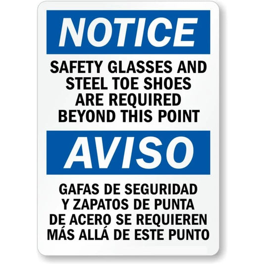 Bilingual Steel Toe Shoes Aluminum Sign — product artwork