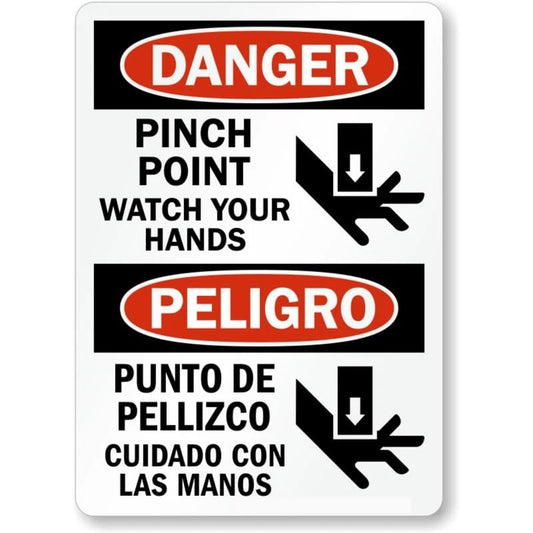 Bilingual Pinch Point Hands Aluminum Sign — product artwork