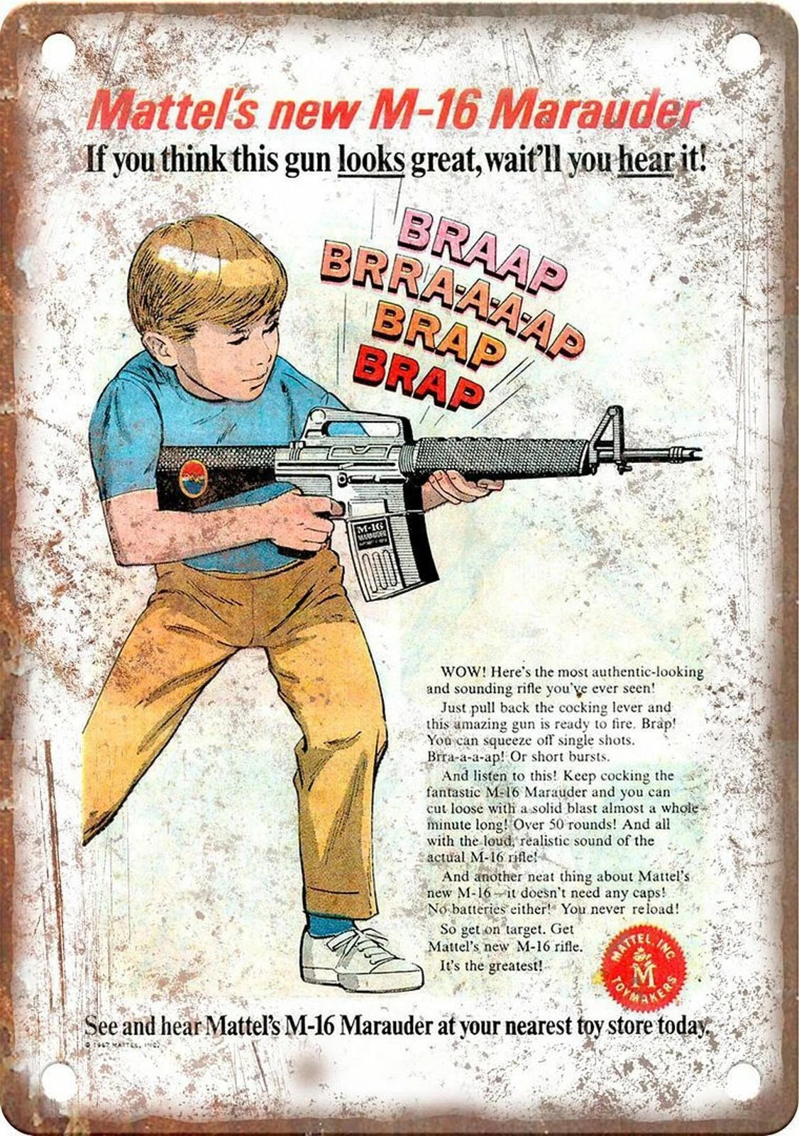 M-16 Machine Gun Vintage Ad Funny Military Aluminum Sign — product artwork