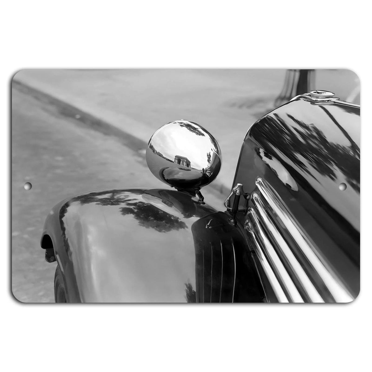 Vintage Classic Car Hood Ornament Black and White Aluminum Sign — product artwork