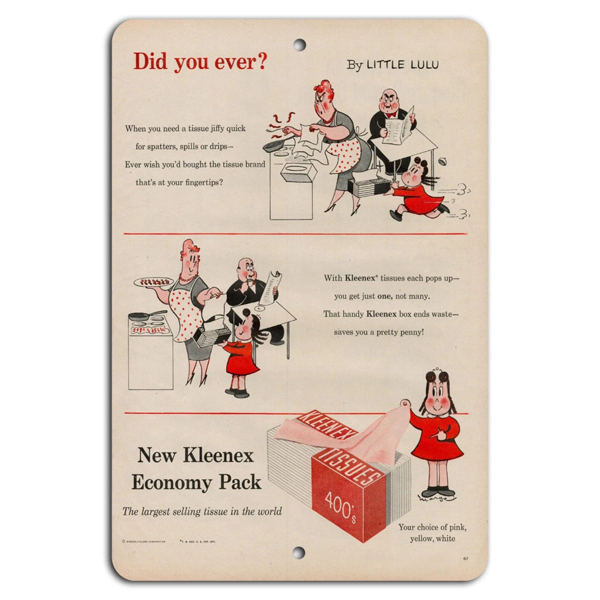 Vintage Retro 1950s Kleenex Aluminum Sign — product artwork