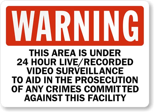Warning 24 Hour Live Recorded Video Surveillance Aluminum Sign — product artwork