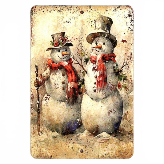 Rustic Snowman Handmade Vertical Aluminum Sign — product artwork