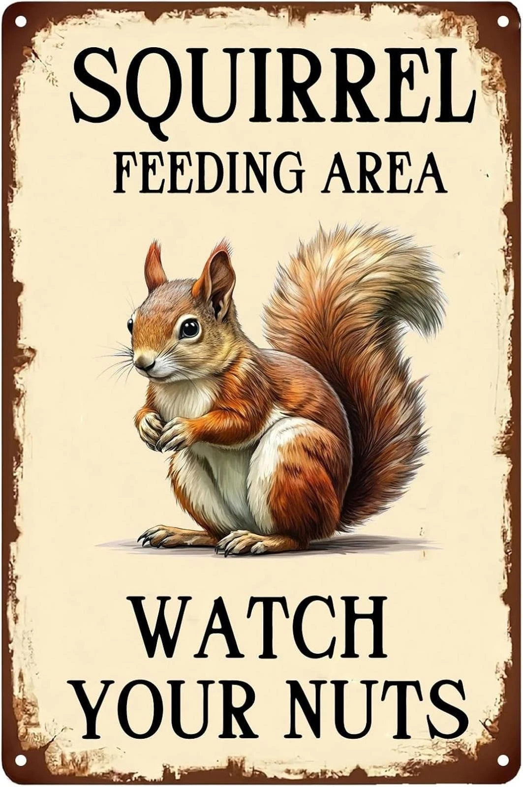 Funny Vintage Squirrels Crossing Feeding Area Aluminum Sign — product artwork
