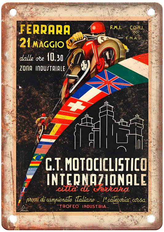 Motorcycle Vintage Poster Retro Look Aluminum Sign — product artwork