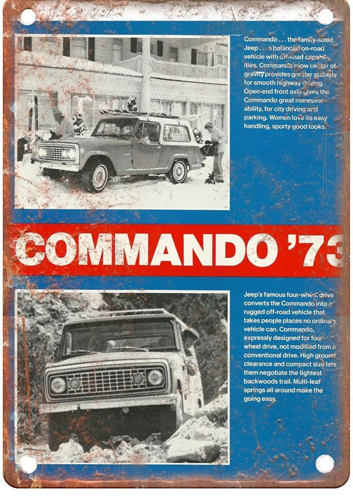 AMC Jeep Vintage Retro Commando Aluminum Sign — product artwork