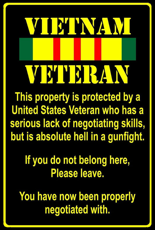 Property Protected by Vietnam Veteran Funny Aluminum Sign — product artwork