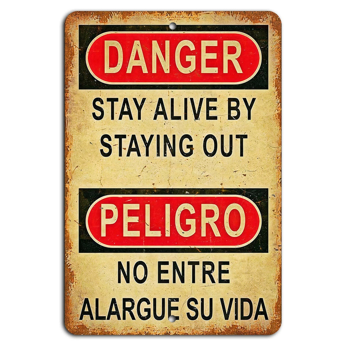 Warning Danger Stay Out Stay Alive Multilingual Aluminum Sign — product artwork