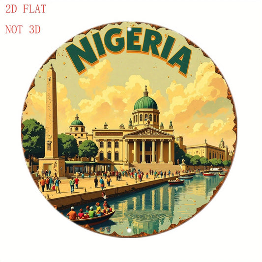 Nigeria Wall Funny City View River People Round Aluminum Sign — product artwork