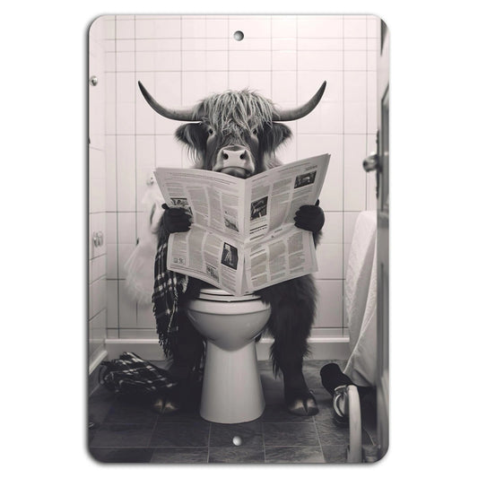 Bathroom Humor Quirky Bull Reading Decorative Aluminum Sign — product artwork