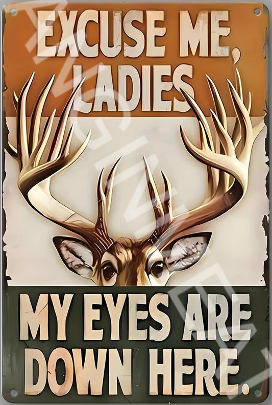 Excuse Me Ladies My Eyes Are Down Here Aluminum Sign — product artwork