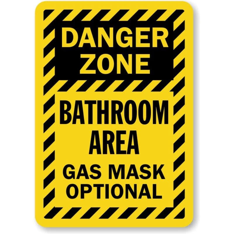 Bathroom Area Gas Mask Aluminum Sign — product artwork