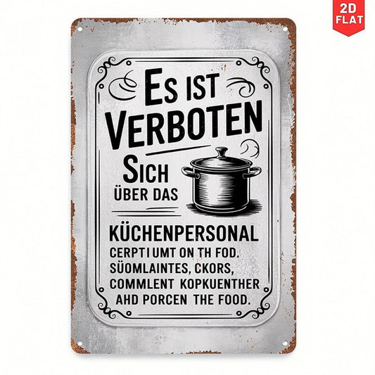 Kitchen Humor Es Ist Verboten Retro German Chef Aluminum Sign — product artwork