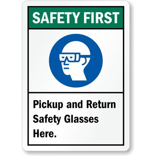 Pickup Return Safety Glasses Aluminum Sign — product artwork
