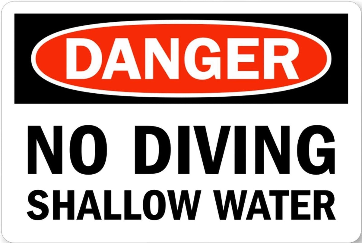 Pool Funny Danger NO Diving Shallow Water Aluminum Sign — product artwork