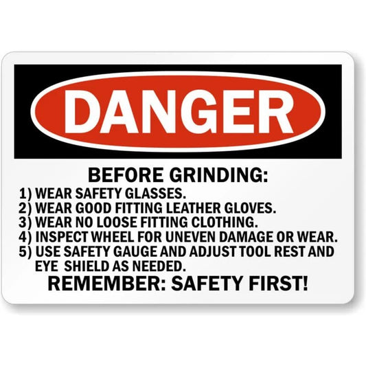 Before Grinding Remember Safety Aluminum Sign — product artwork