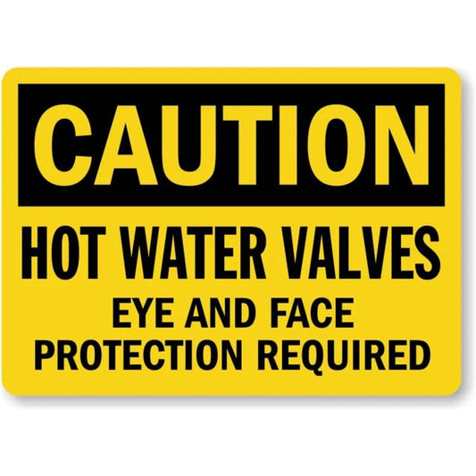 Hot Water Valves Caution Aluminum Sign — product artwork